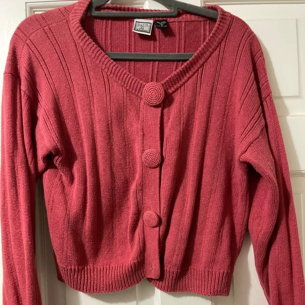 Vintage Magenta Pink Cotton Ramie Cropped Cardigan Sweater